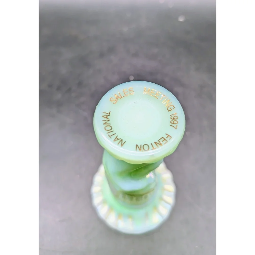 Fenton Glass Hand Vase Celadon Green Iridescent 1997 National Sales Meeting 4in